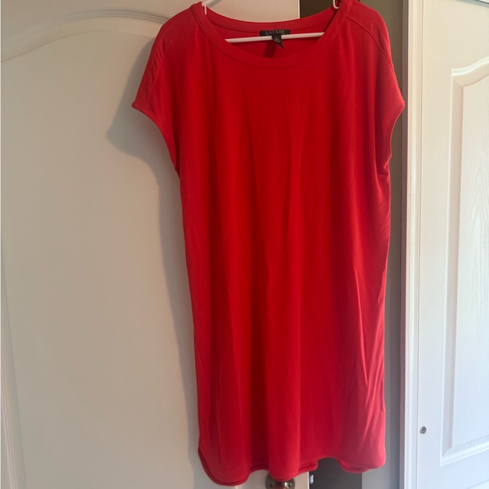 Beautiful orange short sleeve dress by Lauren by Ralph Lauren. Size large.